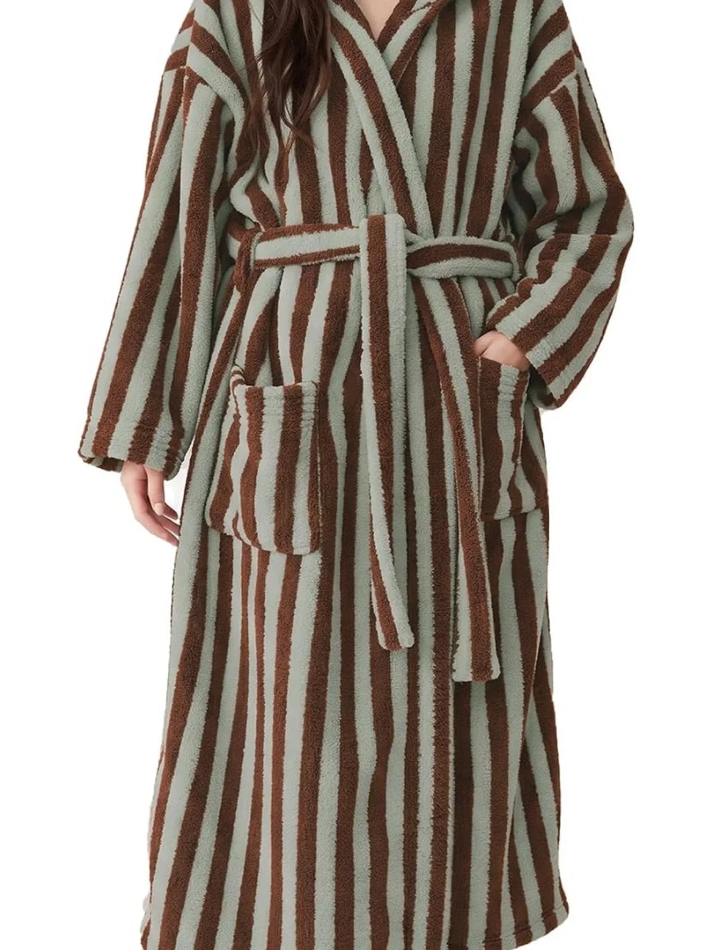 XL Plush Striped Throw Blanket in Light Blue and Brown